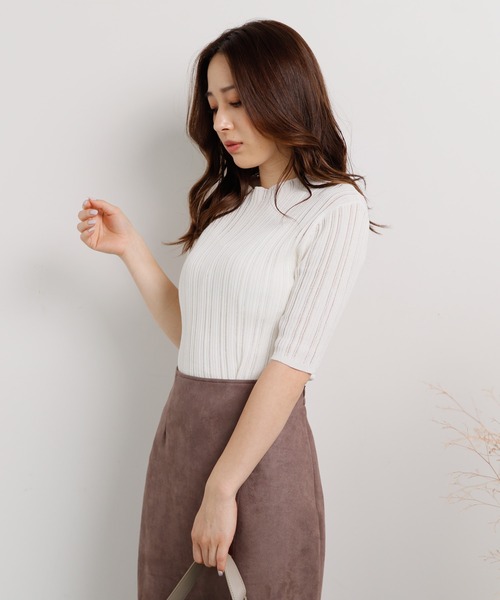 LIPSERVICE(リップサービス)の「シアーリブハーフニット(ニット/セーター・レディース・ホワイト/ブラック/ピンク/グレイッシュベージュ・FREE)」の9枚目の写真