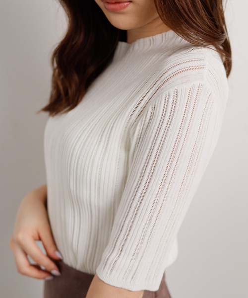 LIPSERVICE(リップサービス)の「シアーリブハーフニット(ニット/セーター・レディース・ホワイト/ブラック/ピンク/グレイッシュベージュ・FREE)」の5枚目の写真