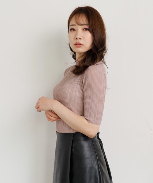 LIPSERVICE(リップサービス)の「シアーリブハーフニット(ニット/セーター・レディース・ホワイト/ブラック/ピンク/グレイッシュベージュ・FREE)」の13枚目の写真