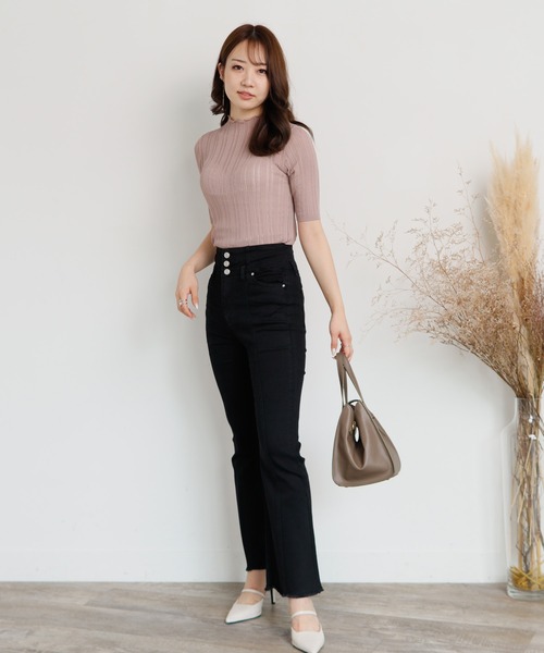 LIPSERVICE(リップサービス)の「シアーリブハーフニット(ニット/セーター・レディース・ホワイト/ブラック/ピンク/グレイッシュベージュ・FREE)」の11枚目の写真