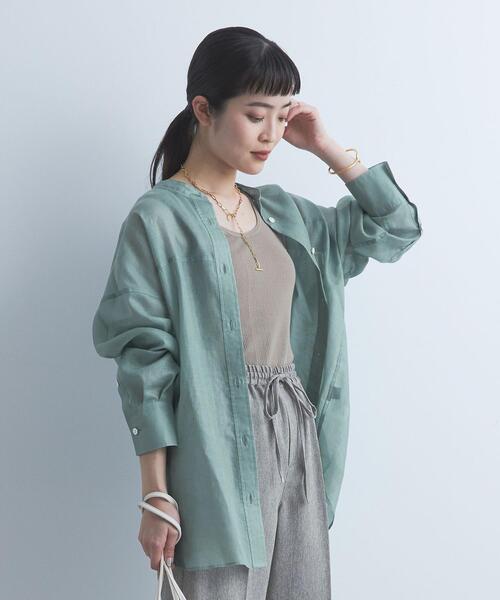 green label relaxing(グリーンレーベルリラクシング)の「オーガンジー バンドカラー シャツ(シャツ/ブラウス・レディース・ライム/クリーム/モカ・FREE)」の16枚目の写真