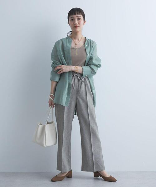 green label relaxing(グリーンレーベルリラクシング)の「オーガンジー バンドカラー シャツ(シャツ/ブラウス・レディース・ライム/クリーム/モカ・FREE)」の6枚目の写真