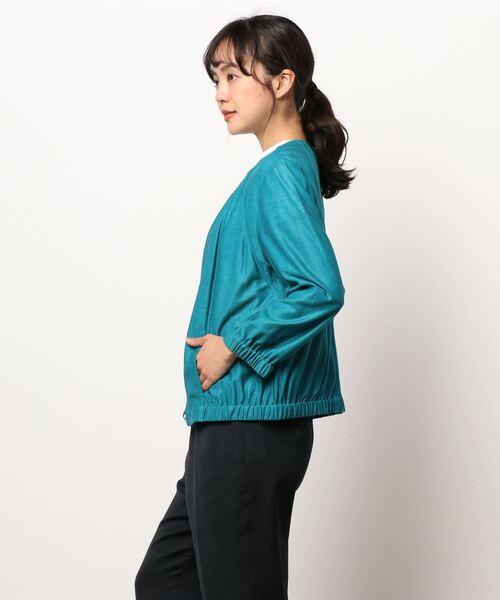 GGD（ジージーディー）の「ウォッシャブル麻ショートジップブルゾン（ブルゾン・レディース・グリーン・M/L）」の3枚目の写真