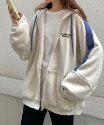 ボリュームスリーブ配色ラインZIPパーカー