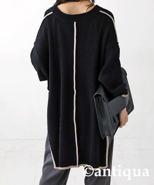 antiqua(アンティカ)の「絶妙配色!ステッチサイドスリットカットソー(Tシャツ/カットソー・レディース・カーキ/ブラック・FREE)」の17枚目の写真