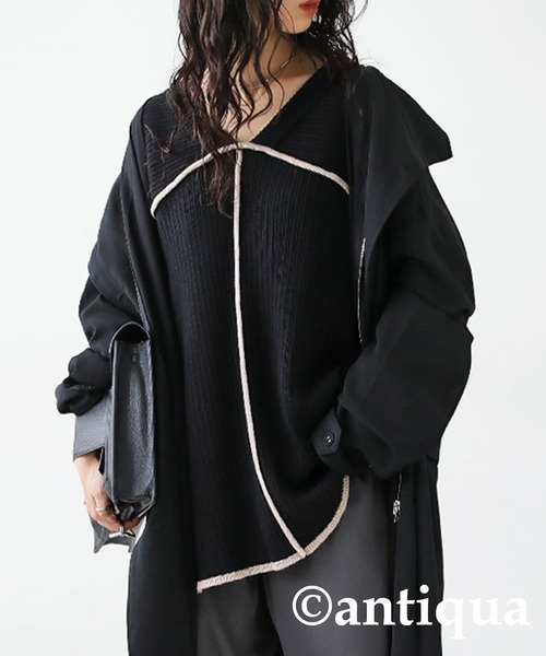 antiqua(アンティカ)の「絶妙配色!ステッチサイドスリットカットソー(Tシャツ/カットソー・レディース・カーキ/ブラック・FREE)」の19枚目の写真