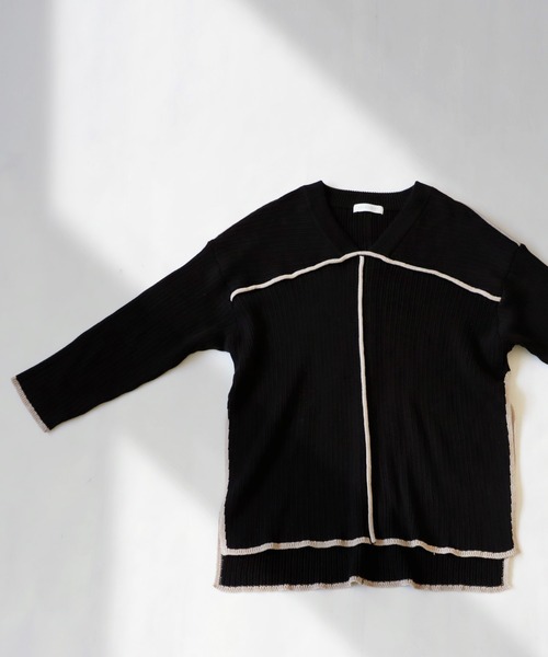 antiqua(アンティカ)の「絶妙配色!ステッチサイドスリットカットソー(Tシャツ/カットソー・レディース・カーキ/ブラック・FREE)」の8枚目の写真