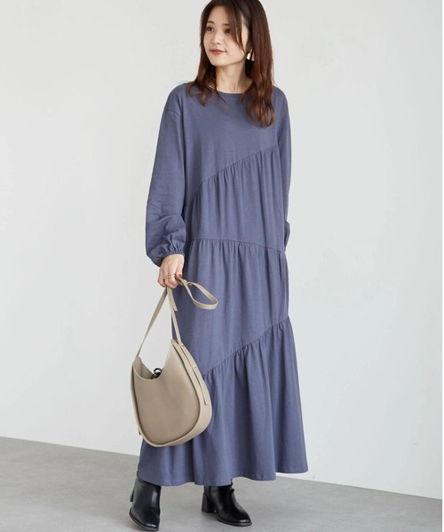 Sugar spoon（シュガースプーン）の「・SUGAR SPOON ナナメティアードワンピース＊（ワンピース・レディース・ブルー/ブラック/チャコールグレー/ブラウン・FREE）」の4枚目の写真