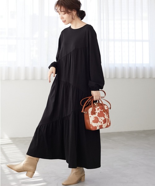 Sugar spoon（シュガースプーン）の「・SUGAR SPOON ナナメティアードワンピース＊（ワンピース・レディース・ブルー/ブラック/チャコールグレー/ブラウン・FREE）」の2枚目の写真