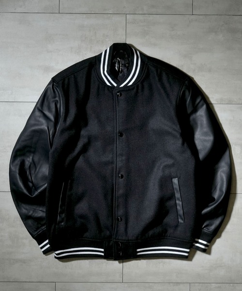 Starting Over（スターティングオーバー）の「袖PUレザー ウールメルトンスタジャン（スタジャン・メンズ・ブラック/チェック/グレー/ネイビー・L/M/XL）」の13枚目の写真