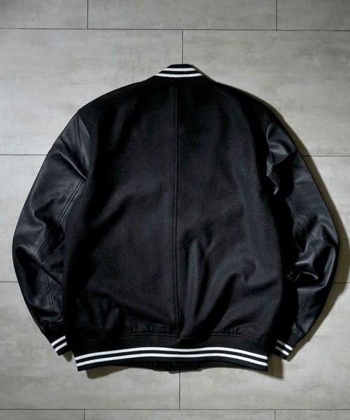 Starting Over（スターティングオーバー）の「袖PUレザー ウールメルトンスタジャン（スタジャン・メンズ・ブラック/チェック/グレー/ネイビー・L/M/XL）」の14枚目の写真