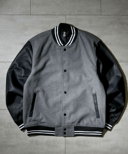 Starting Over（スターティングオーバー）の「袖PUレザー ウールメルトンスタジャン（スタジャン・メンズ・ブラック/チェック/グレー/ネイビー・L/M/XL）」の15枚目の写真