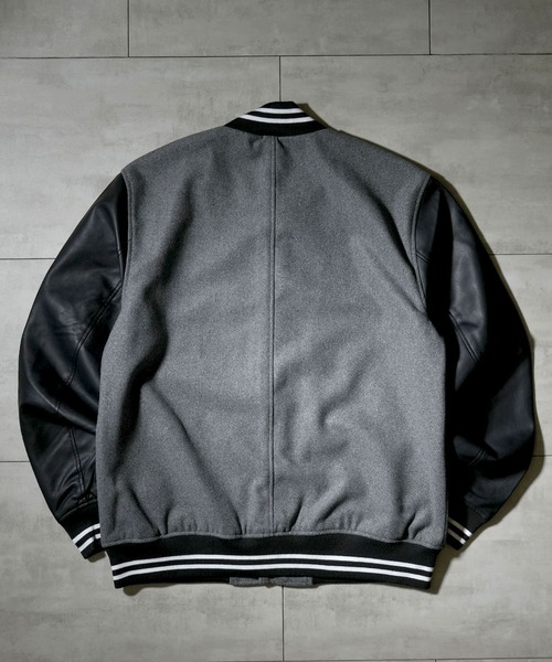 Starting Over（スターティングオーバー）の「袖PUレザー ウールメルトンスタジャン（スタジャン・メンズ・ブラック/チェック/グレー/ネイビー・L/M/XL）」の16枚目の写真