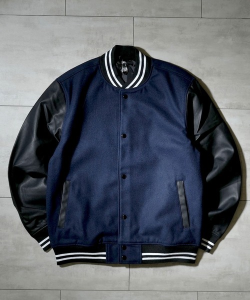 Starting Over（スターティングオーバー）の「袖PUレザー ウールメルトンスタジャン（スタジャン・メンズ・ブラック/チェック/グレー/ネイビー・L/M/XL）」の17枚目の写真