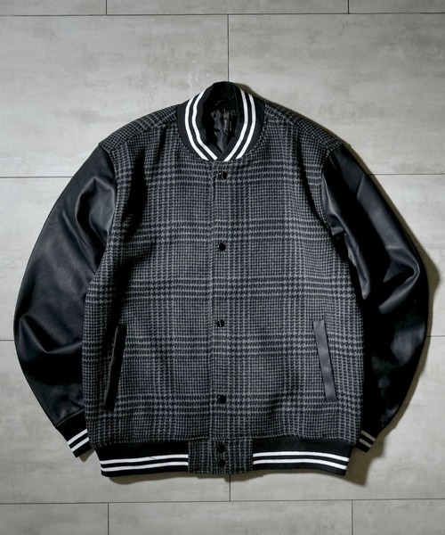 Starting Over（スターティングオーバー）の「袖PUレザー ウールメルトンスタジャン（スタジャン・メンズ・ブラック/チェック/グレー/ネイビー・L/M/XL）」の19枚目の写真