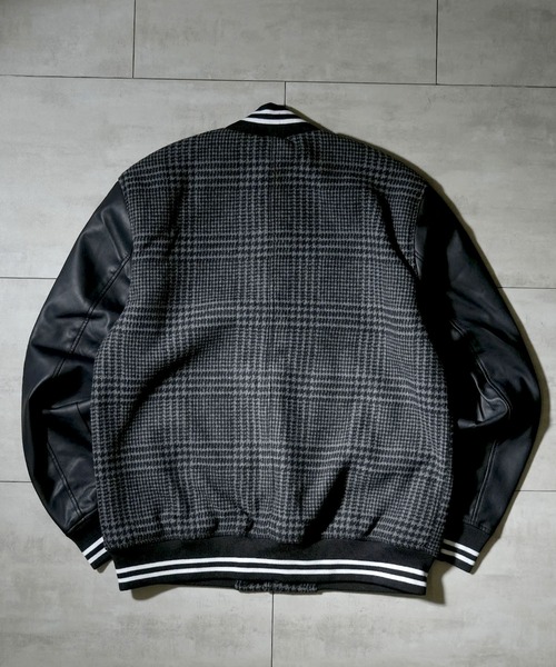 Starting Over（スターティングオーバー）の「袖PUレザー ウールメルトンスタジャン（スタジャン・メンズ・ブラック/チェック/グレー/ネイビー・L/M/XL）」の20枚目の写真
