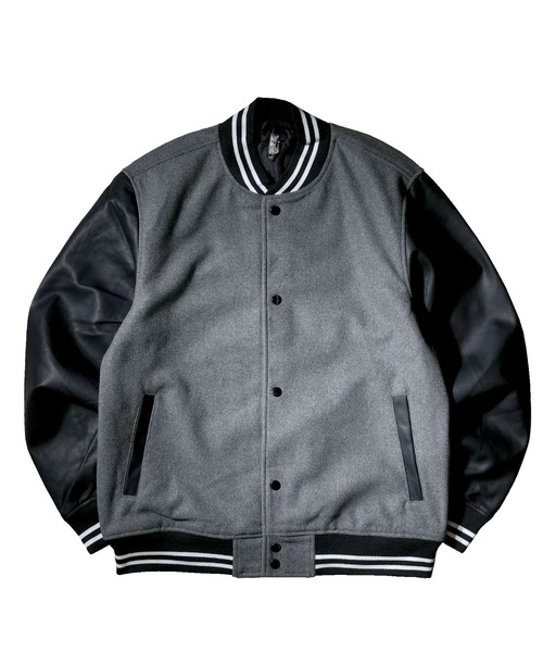 Starting Over（スターティングオーバー）の「袖PUレザー ウールメルトンスタジャン（スタジャン・メンズ・ブラック/チェック/グレー/ネイビー・L/M/XL）」の7枚目の写真