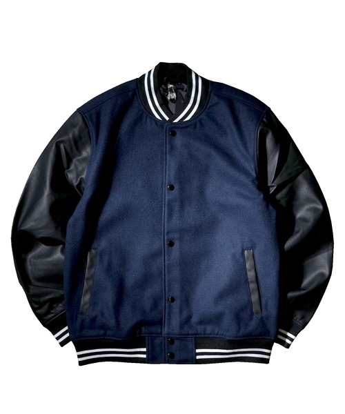 Starting Over（スターティングオーバー）の「袖PUレザー ウールメルトンスタジャン（スタジャン・メンズ・ブラック/チェック/グレー/ネイビー・L/M/XL）」の9枚目の写真