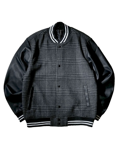 Starting Over（スターティングオーバー）の「袖PUレザー ウールメルトンスタジャン（スタジャン・メンズ・ブラック/チェック/グレー/ネイビー・L/M/XL）」の11枚目の写真
