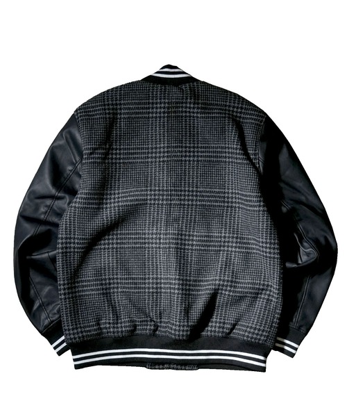 Starting Over（スターティングオーバー）の「袖PUレザー ウールメルトンスタジャン（スタジャン・メンズ・ブラック/チェック/グレー/ネイビー・L/M/XL）」の12枚目の写真