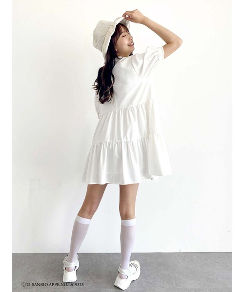 Honey Salon(ハニーサロン)の「【予備生産分】ウィッシュミーメル×HS ティアードワンピース(ワンピース・レディース・オフホワイト/ピンクベージュ・FREE)」の4枚目の写真