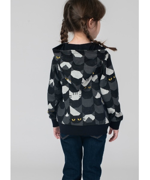 Design Tshirts Store graniph（デザイン　ティーシャツ　ストア　グラニフ）の「キャットタイル｜キッズジャカードジップパーカー（パーカー・キッズ・スミクロ・110/130）」の6枚目の写真