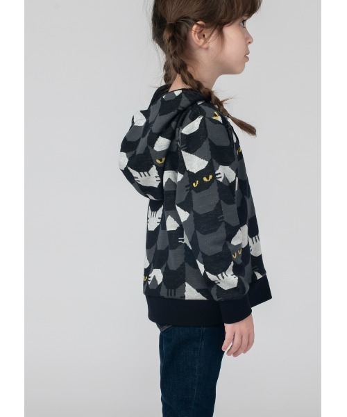 Design Tshirts Store graniph（デザイン　ティーシャツ　ストア　グラニフ）の「キャットタイル｜キッズジャカードジップパーカー（パーカー・キッズ・スミクロ・110/130）」の3枚目の写真