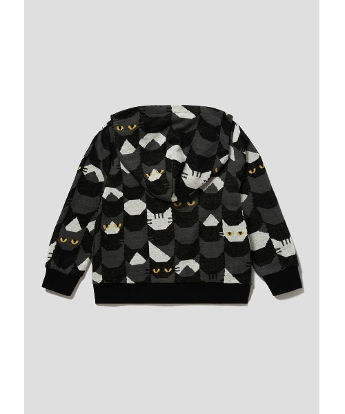 Design Tshirts Store graniph（デザイン　ティーシャツ　ストア　グラニフ）の「キャットタイル｜キッズジャカードジップパーカー（パーカー・キッズ・スミクロ・110/130）」の10枚目の写真