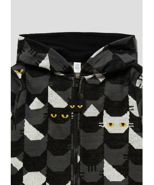 Design Tshirts Store graniph（デザイン　ティーシャツ　ストア　グラニフ）の「キャットタイル｜キッズジャカードジップパーカー（パーカー・キッズ・スミクロ・110/130）」の8枚目の写真