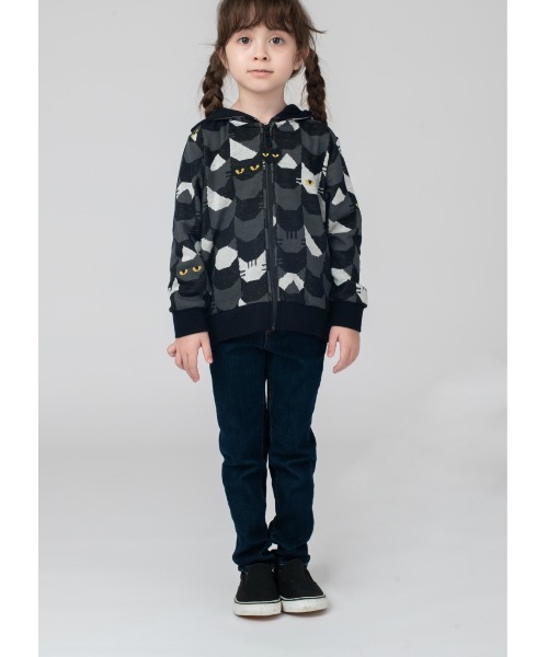 Design Tshirts Store graniph（デザイン　ティーシャツ　ストア　グラニフ）の「キャットタイル｜キッズジャカードジップパーカー（パーカー・キッズ・スミクロ・110/130）」の7枚目の写真