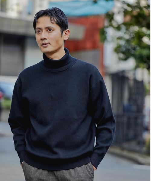 green label relaxing(グリーンレーベルリラクシング)の「コットン スウェットライク ハイネック ニット -ウォッシャブル-(ニット/セーター・メンズ・ブラック/ベージュ/ライトブルー・M/S/XL/L)」の2枚目の写真