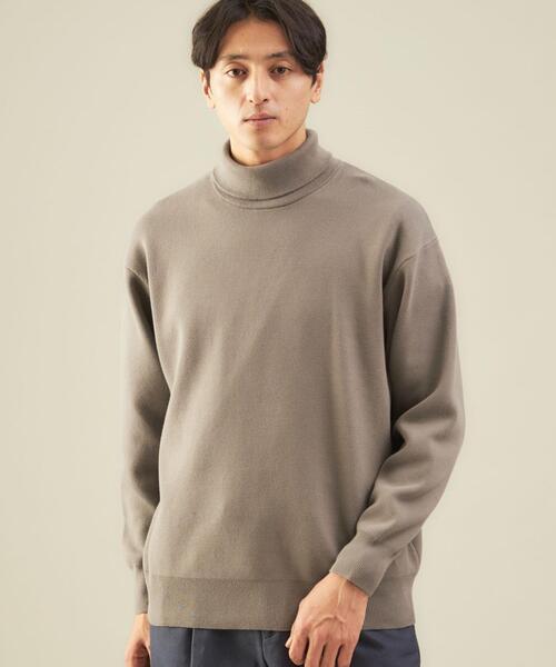 green label relaxing(グリーンレーベルリラクシング)の「コットン スウェットライク ハイネック ニット -ウォッシャブル-(ニット/セーター・メンズ・ブラック/ベージュ/ライトブルー・M/S/XL/L)」の5枚目の写真