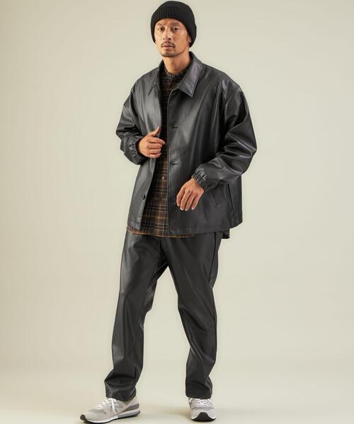 green label relaxing(グリーンレーベルリラクシング)の「シンセティックレザー コーチジャケット(その他アウター・メンズ・ブラック・L/XL/S/M)」の9枚目の写真