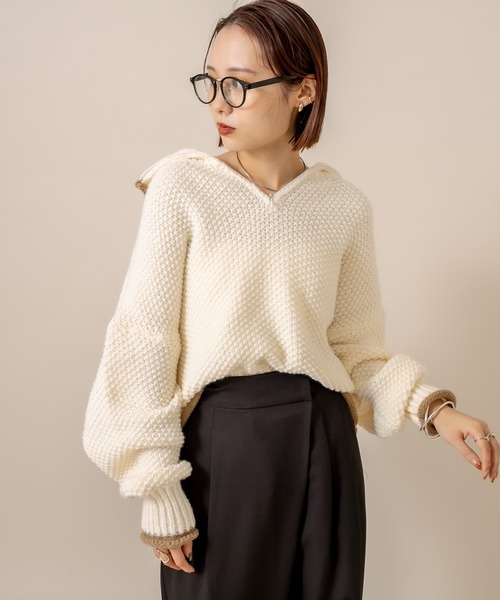 mline（エムライン）の「[mline]チャンキーハーフZIPニット（ニット/セーター・レディース・ブラック/オフホワイト/ブルー/ブルー系その他・FREE）」の10枚目の写真