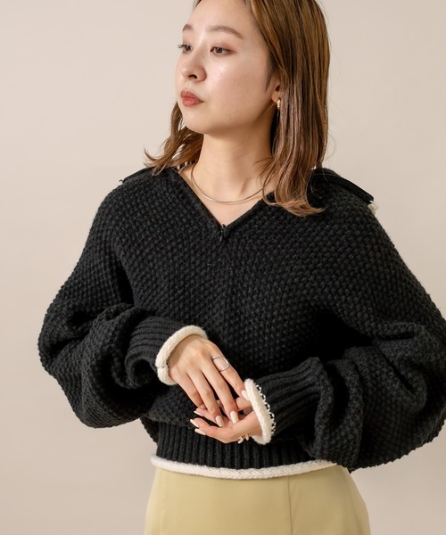 mline（エムライン）の「[mline]チャンキーハーフZIPニット（ニット/セーター・レディース・ブラック/オフホワイト/ブルー/ブルー系その他・FREE）」の5枚目の写真