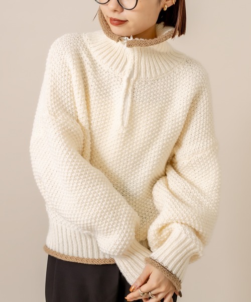 mline（エムライン）の「[mline]チャンキーハーフZIPニット（ニット/セーター・レディース・ブラック/オフホワイト/ブルー/ブルー系その他・FREE）」の12枚目の写真