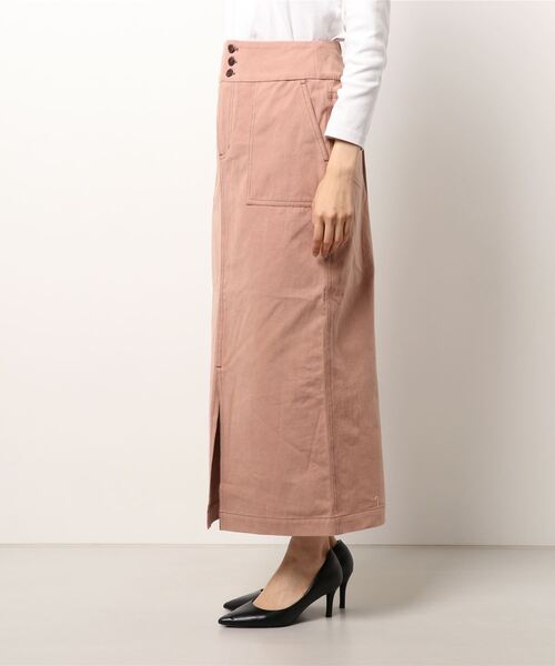 A de a.v.v(アードアー・ヴェ・ヴェ)の「(SET UP対応) デニムライクカラースリットナロースカート(スカート・レディース・グリーン/ピンク/アイボリー・36/38)」の4枚目の写真