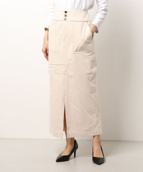 A de a.v.v(アードアー・ヴェ・ヴェ)の「(SET UP対応) デニムライクカラースリットナロースカート(スカート・レディース・グリーン/ピンク/アイボリー・36/38)」の6枚目の写真