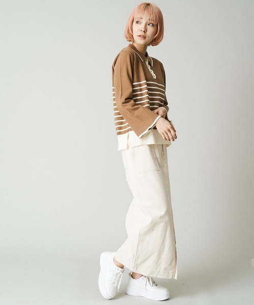 A de a.v.v(アードアー・ヴェ・ヴェ)の「(SET UP対応) デニムライクカラースリットナロースカート(スカート・レディース・グリーン/ピンク/アイボリー・36/38)」の8枚目の写真