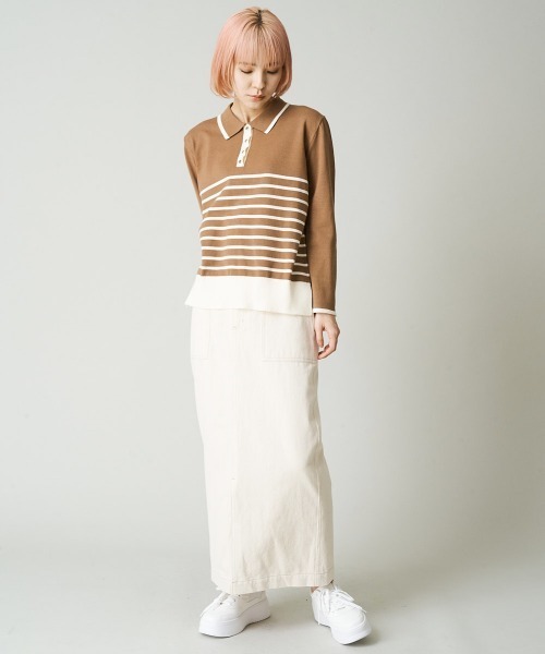 A de a.v.v(アードアー・ヴェ・ヴェ)の「(SET UP対応) デニムライクカラースリットナロースカート(スカート・レディース・グリーン/ピンク/アイボリー・36/38)」の20枚目の写真