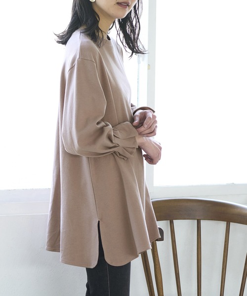 GeeRA（ジーラ）の「綿100％ポンチ袖口タックチュニック（Tシャツ/カットソー・レディース・ブラック/ブルー/サンドグレー/アイボリー/ピンク/ベビーピンク・SMALL/LARGE/X-LARGE/MEDIUM/XX-LARGE）」の5枚目の写真