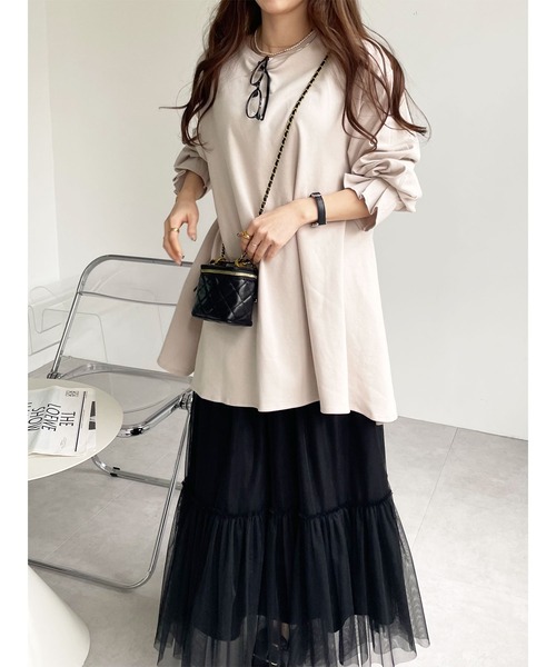 GeeRA（ジーラ）の「綿100％ポンチ袖口タックチュニック（Tシャツ/カットソー・レディース・ブラック/ブルー/サンドグレー/アイボリー/ピンク/ベビーピンク・SMALL/LARGE/X-LARGE/MEDIUM/XX-LARGE）」の16枚目の写真