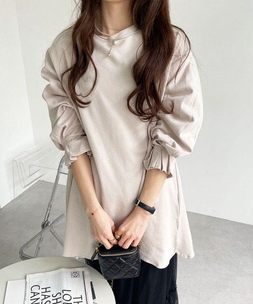 GeeRA（ジーラ）の「綿100％ポンチ袖口タックチュニック（Tシャツ/カットソー・レディース・ブラック/ブルー/サンドグレー/アイボリー/ピンク/ベビーピンク・SMALL/LARGE/X-LARGE/MEDIUM/XX-LARGE）」の13枚目の写真