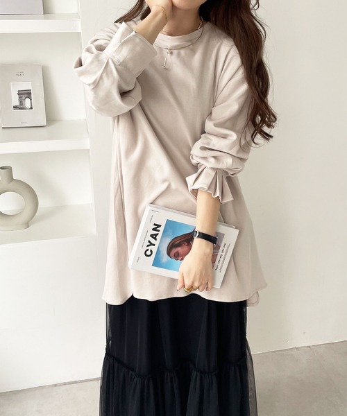 GeeRA（ジーラ）の「綿100％ポンチ袖口タックチュニック（Tシャツ/カットソー・レディース・ブラック/ブルー/サンドグレー/アイボリー/ピンク/ベビーピンク・SMALL/LARGE/X-LARGE/MEDIUM/XX-LARGE）」の12枚目の写真