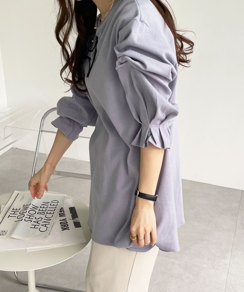 GeeRA（ジーラ）の「綿100％ポンチ袖口タックチュニック（Tシャツ/カットソー・レディース・ブラック/ブルー/サンドグレー/アイボリー/ピンク/ベビーピンク・SMALL/LARGE/X-LARGE/MEDIUM/XX-LARGE）」の7枚目の写真