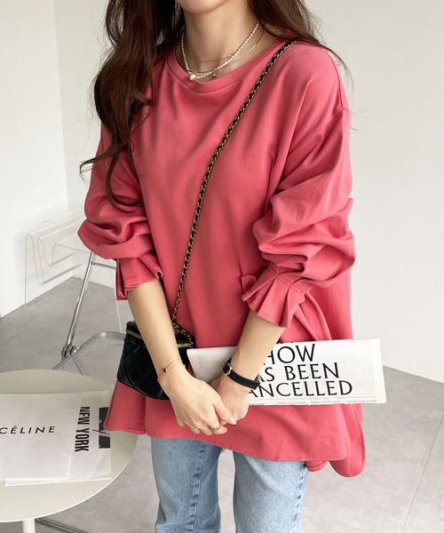 GeeRA（ジーラ）の「綿100％ポンチ袖口タックチュニック（Tシャツ/カットソー・レディース・ブラック/ブルー/サンドグレー/アイボリー/ピンク/ベビーピンク・SMALL/LARGE/X-LARGE/MEDIUM/XX-LARGE）」の10枚目の写真