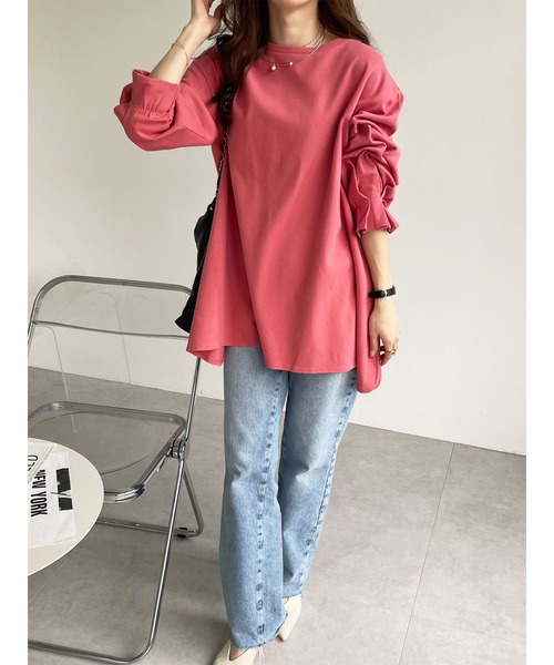 GeeRA（ジーラ）の「綿100％ポンチ袖口タックチュニック（Tシャツ/カットソー・レディース・ブラック/ブルー/サンドグレー/アイボリー/ピンク/ベビーピンク・SMALL/LARGE/X-LARGE/MEDIUM/XX-LARGE）」の11枚目の写真