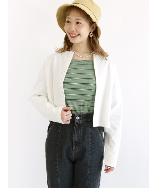 ehka sopo（エヘカソポ）の「クルーネックカットソーカーディガン（カーディガン/ボレロ・レディース・ブラック/グレー/オフホワイト・ﾌﾘ-）」の2枚目の写真