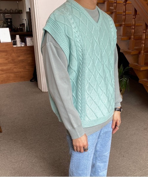 ASCLO（エジュクロ）の「ASCLO  Fisherman Crop Vest（ベスト・メンズ・ブラック/ミント/オートミール・FREE）」の11枚目の写真