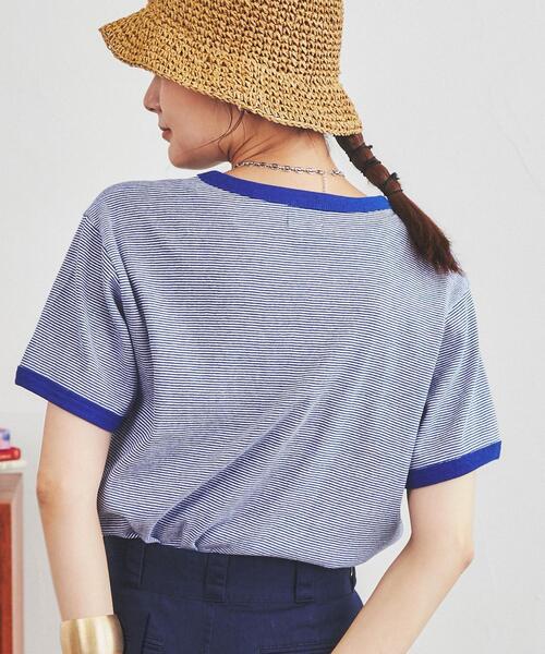 coen（コーエン）の「フライスマイクロボーダーTシャツ（Tシャツ/カットソー・レディース・ブラック/マスタード/オレンジ系その他/ライトグレー/ロイヤルブルー/ケリー・L/M）」の9枚目の写真